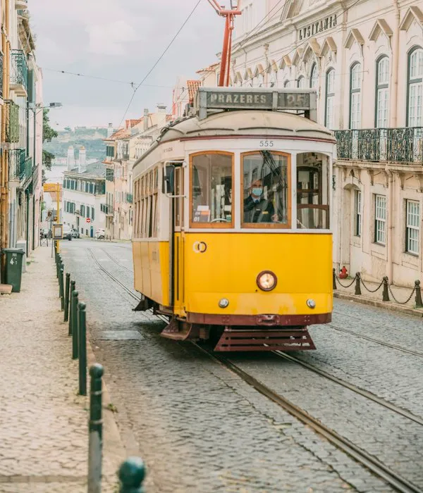 Yellow tram on a Lisbon street
